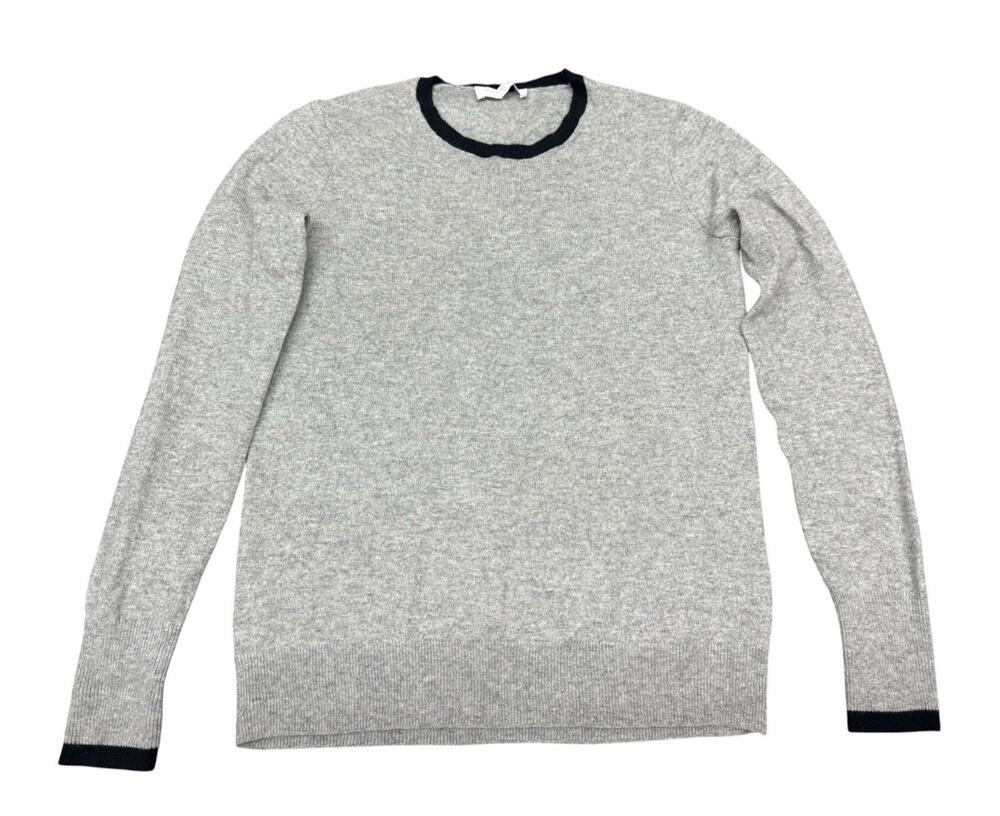 Everlane 100% Cashmere Crewneck Sweater Gray Black Trim Size Small
